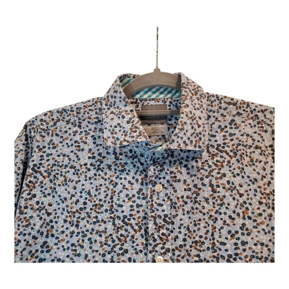 THOMAS DEAN SZ XL Men's Button-down Blue Dot Pattern 100%Cotton Shirt w/Contrast - Picture 4 of 12